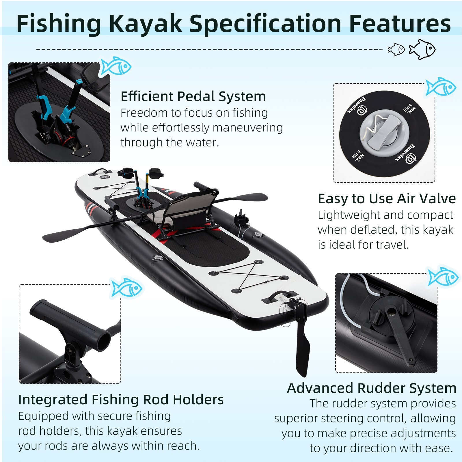Danrelax Inflatable Kayak with Pedal System, 12ft Premium PVC Fishing Kayak