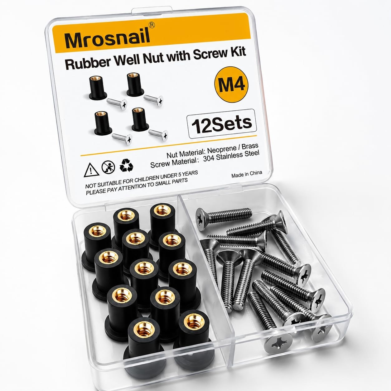 12Pcs M4 Neoprene Well Nuts Kit with Stainless Steel Screws for Marine, Motor…