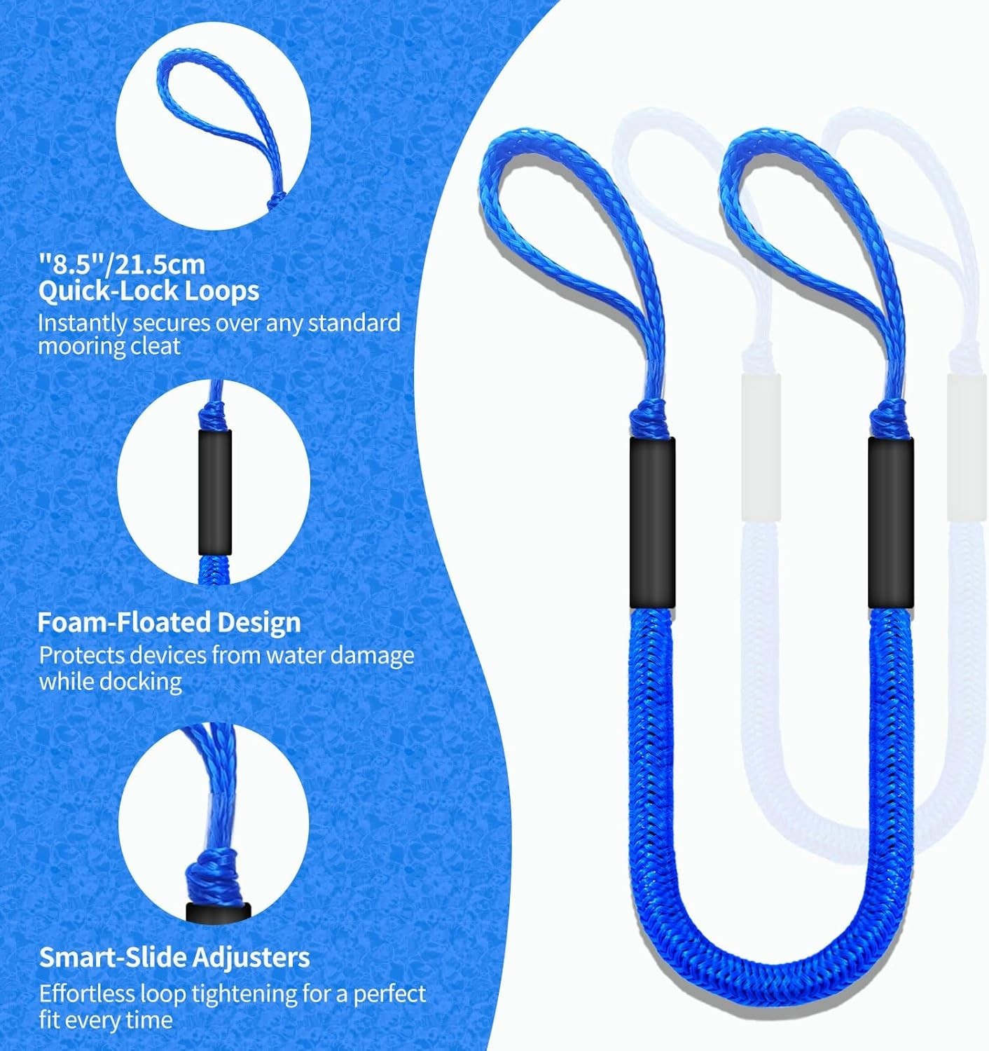 4FT Bungee Dock Line for Boats – Shock-Absorbing Elastic Rope with 4ft blue