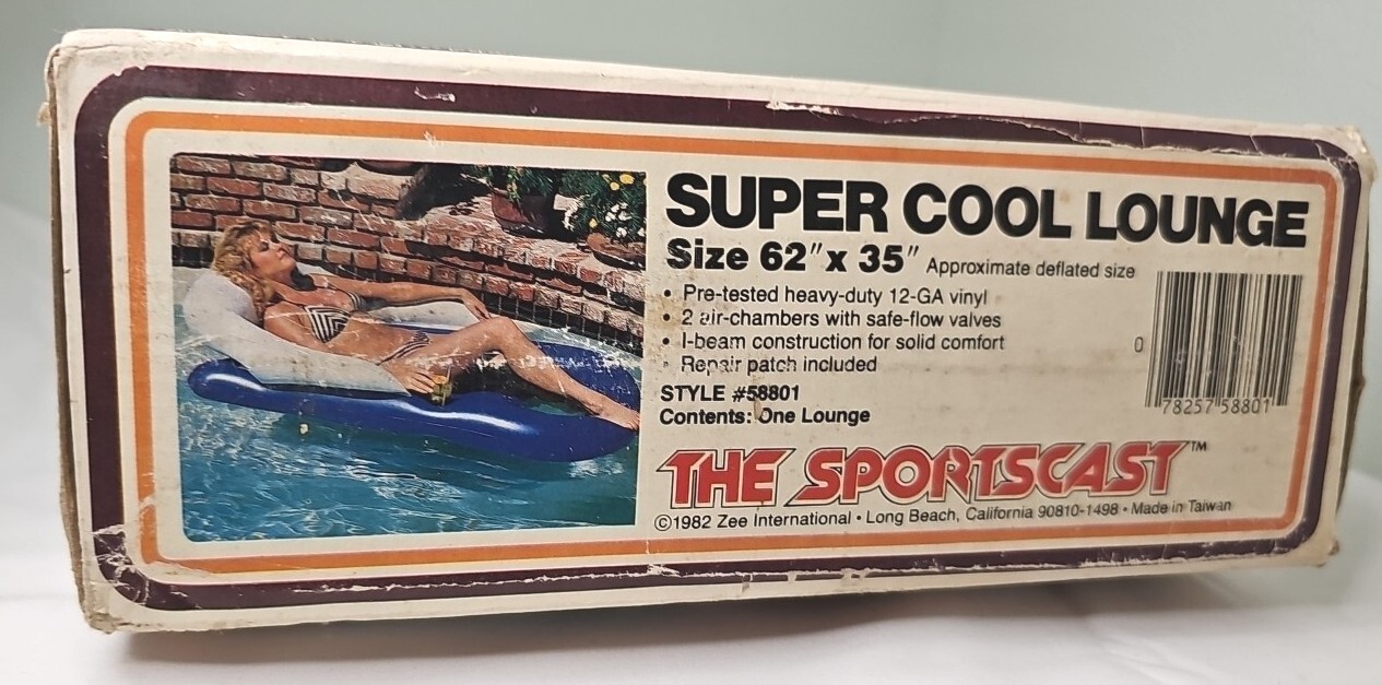 VTG 1980’S Luxury Pool Inflatable Super Cool Lounge Sz. 62″x 35″ THE SPORTSCAST