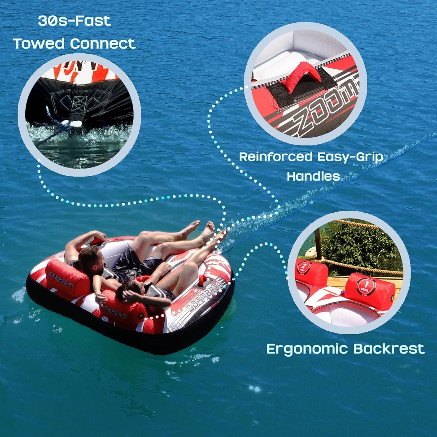 Towable Inflatable Tube Raft 2 Person Lake Water Raft Tow Behind Sports Float