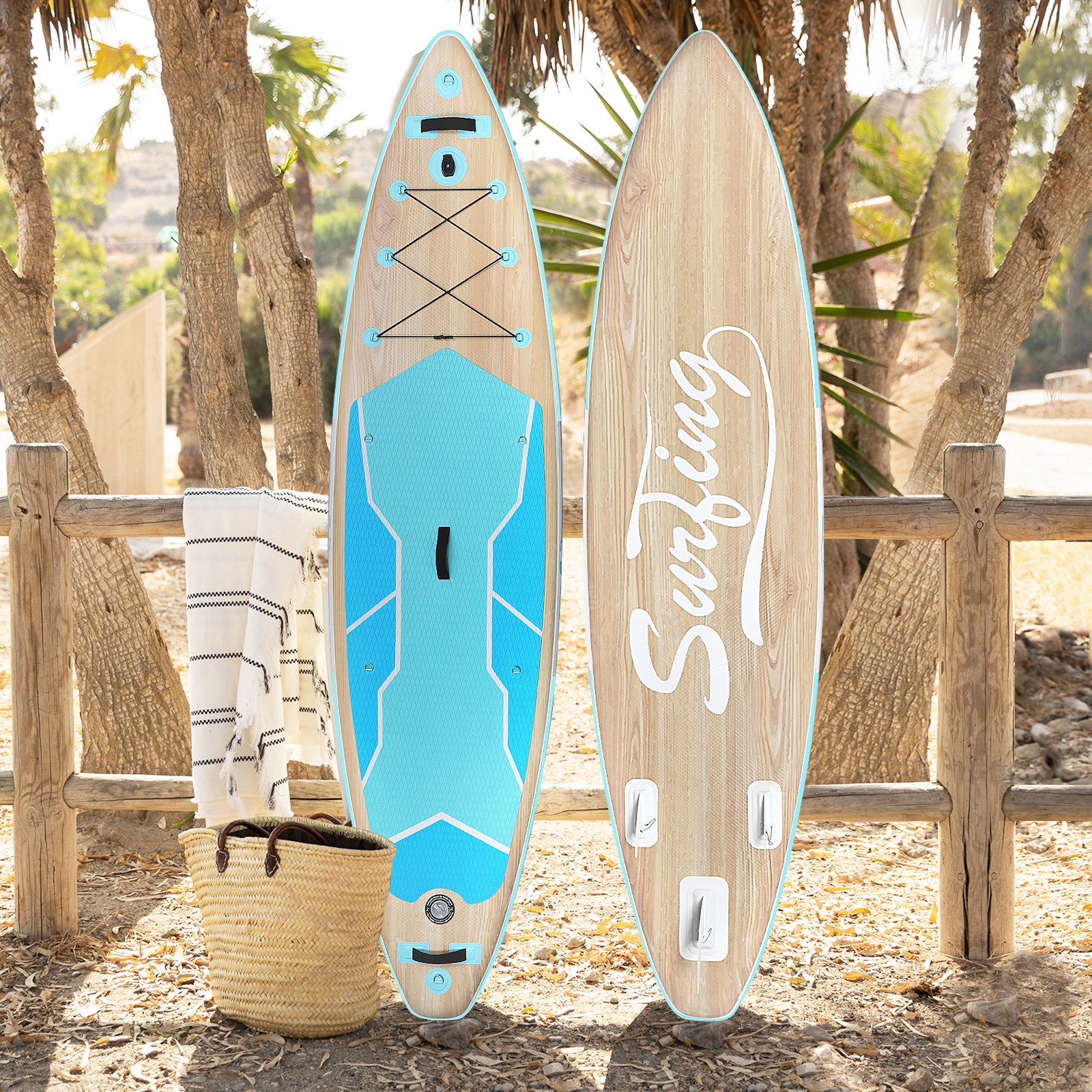 11FT Inflatable Surfboard Paddle Board 33″ Wide 330LBS Capacity 3-Fin System