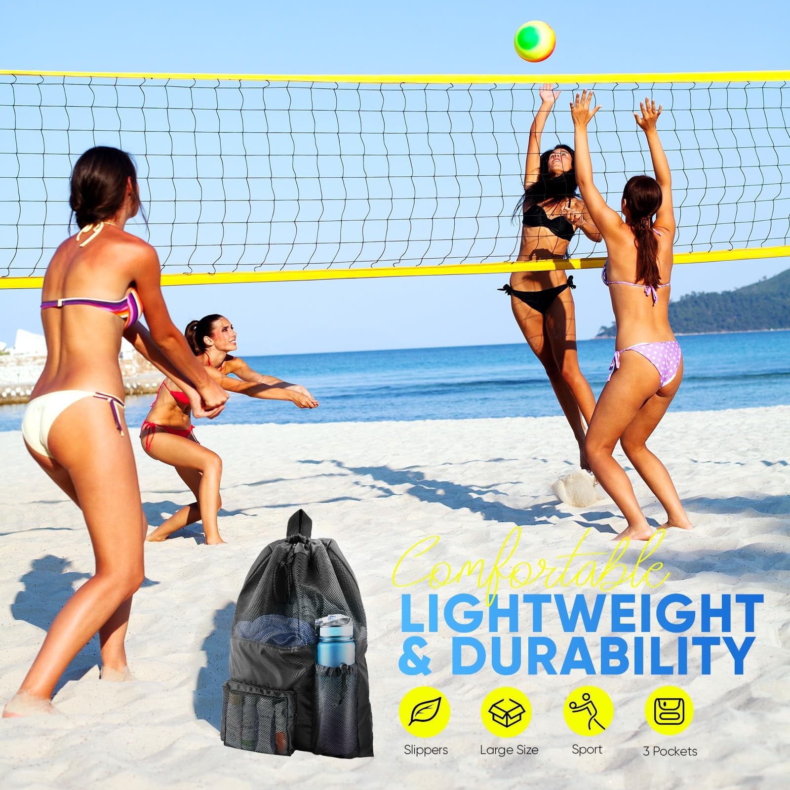 Mesh Swim Bag Beach Drawstring Backpack, Waterproof Gym Bags for Women and Me…