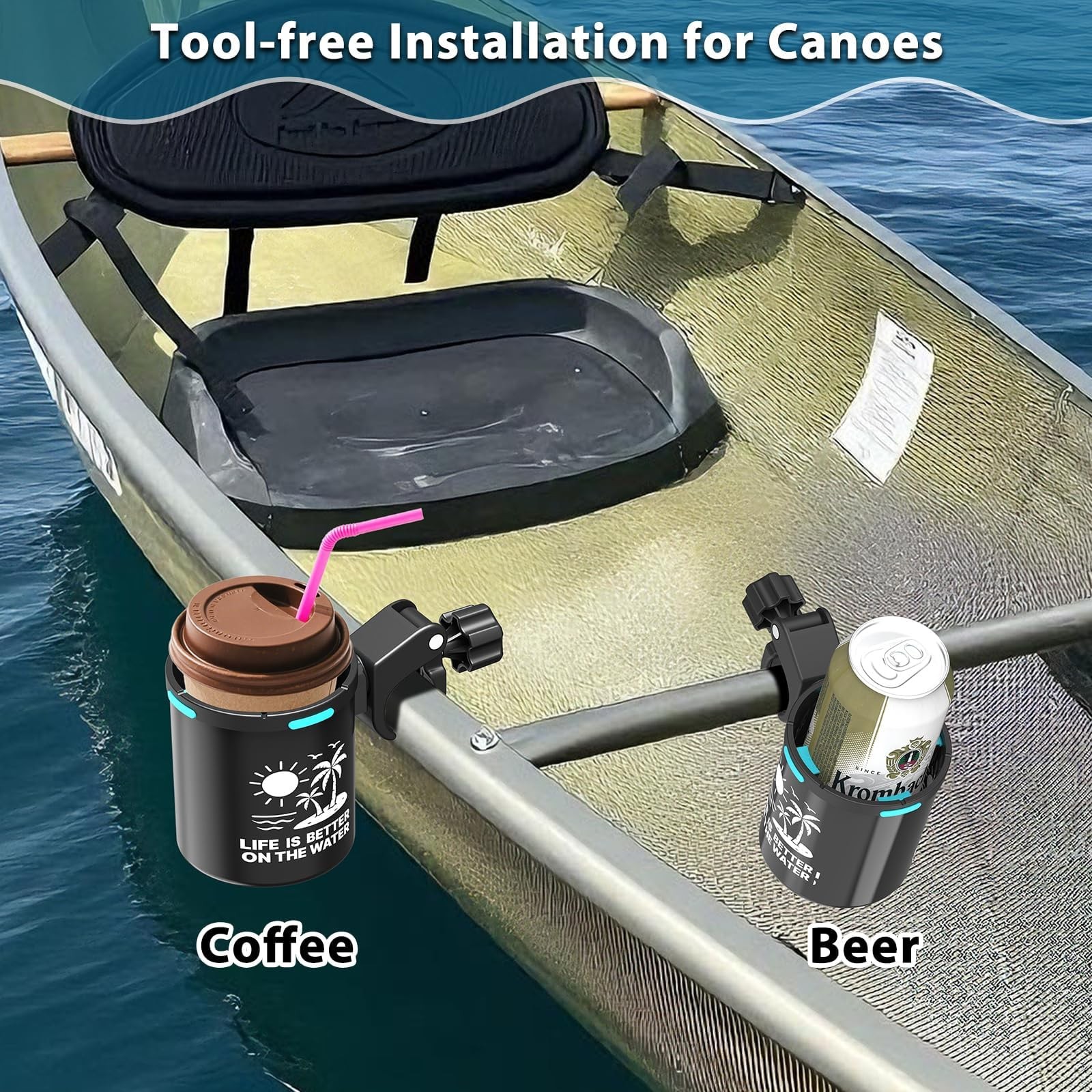 Clamp On Kayak Cup Holder, Adjustable & Tool – Free Installation, Ideal for K…
