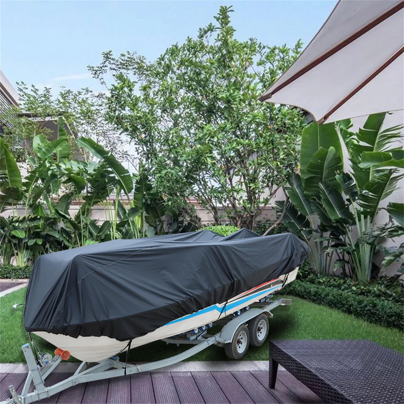 RainMan S Heavy Duty 210D Boat Cover Trailerable Fishing Ski 20-22ft, Black