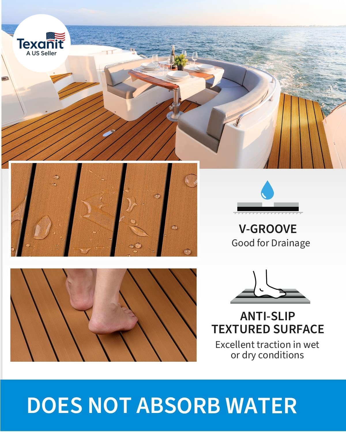 Foam Boat Flooring Faux Teak 48″x16.8″ 3M Adhesive Non Slip Marine Deck Pad 6mm