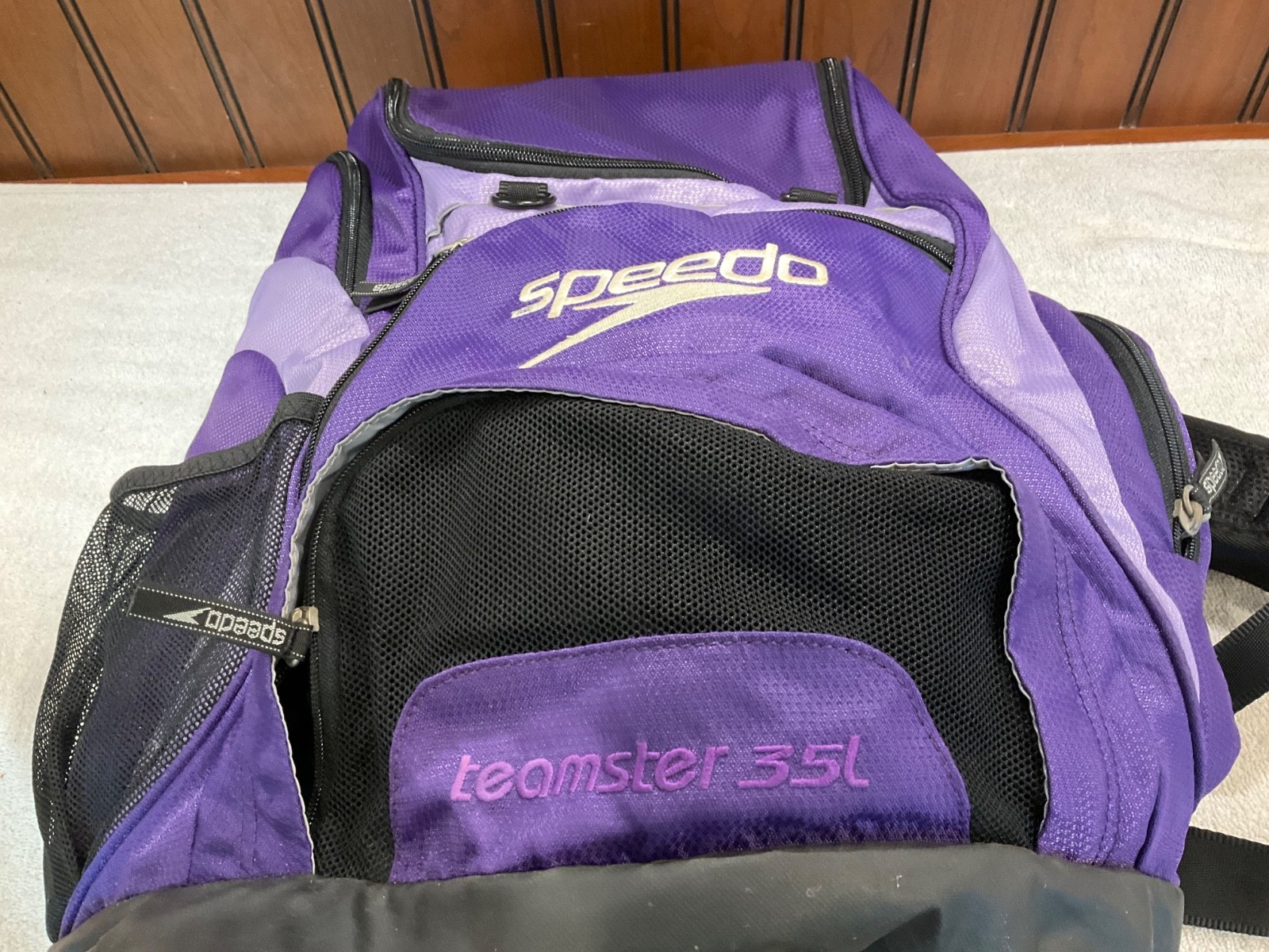 Speedo Teamster Backpack 35L Waterproof Wet Compartment Swim Bag Purple Exc Con
