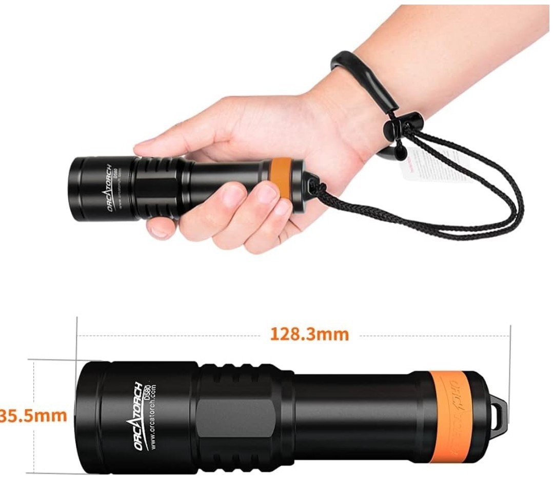 ORCATORCH D580 Scuba Dive Light, Max 530 Lumens Underwater Flashligh w/ 6Degrees