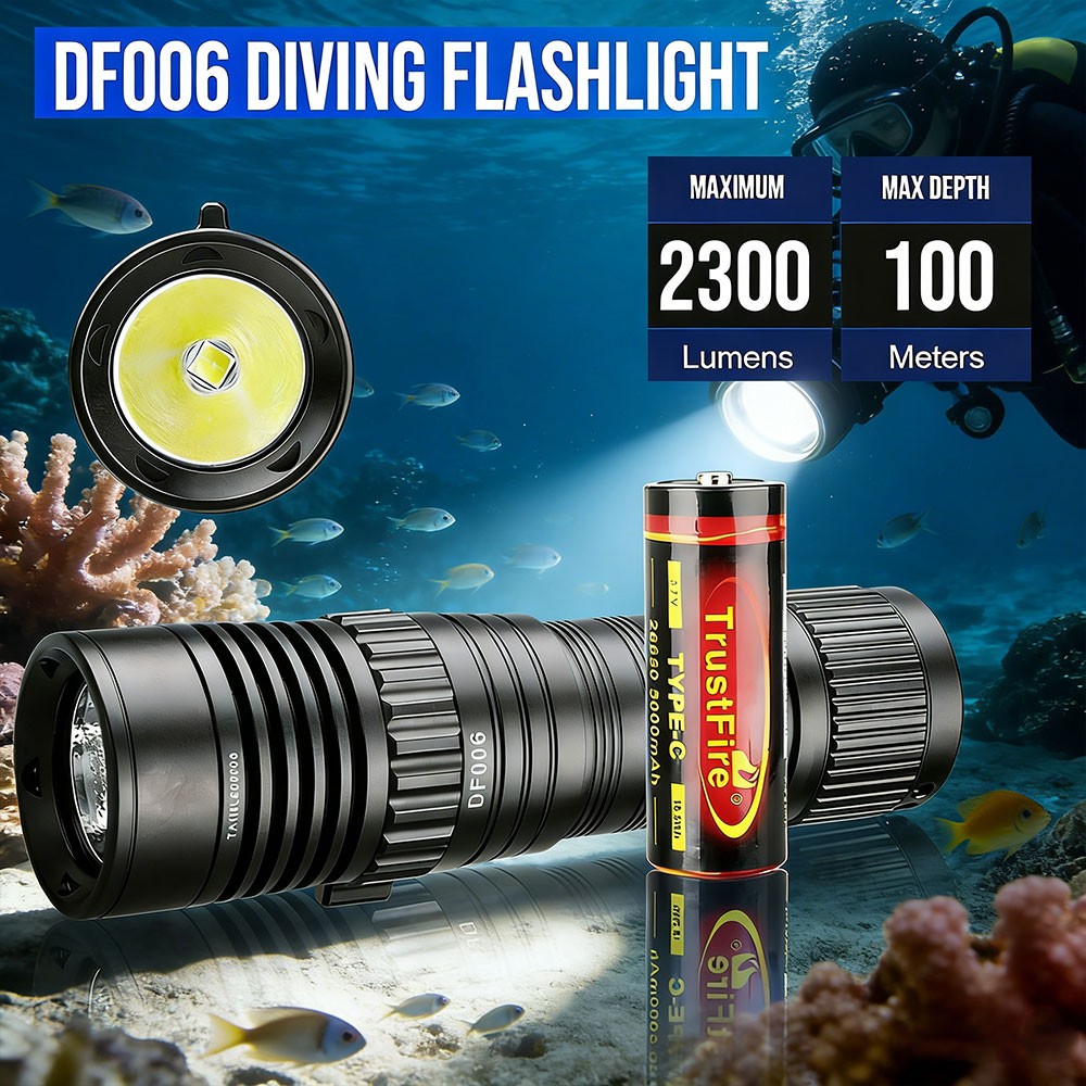 Trustfire 2300LM LED Rechargeable Diving Light Scuba Flashlight 100 Waterproof X