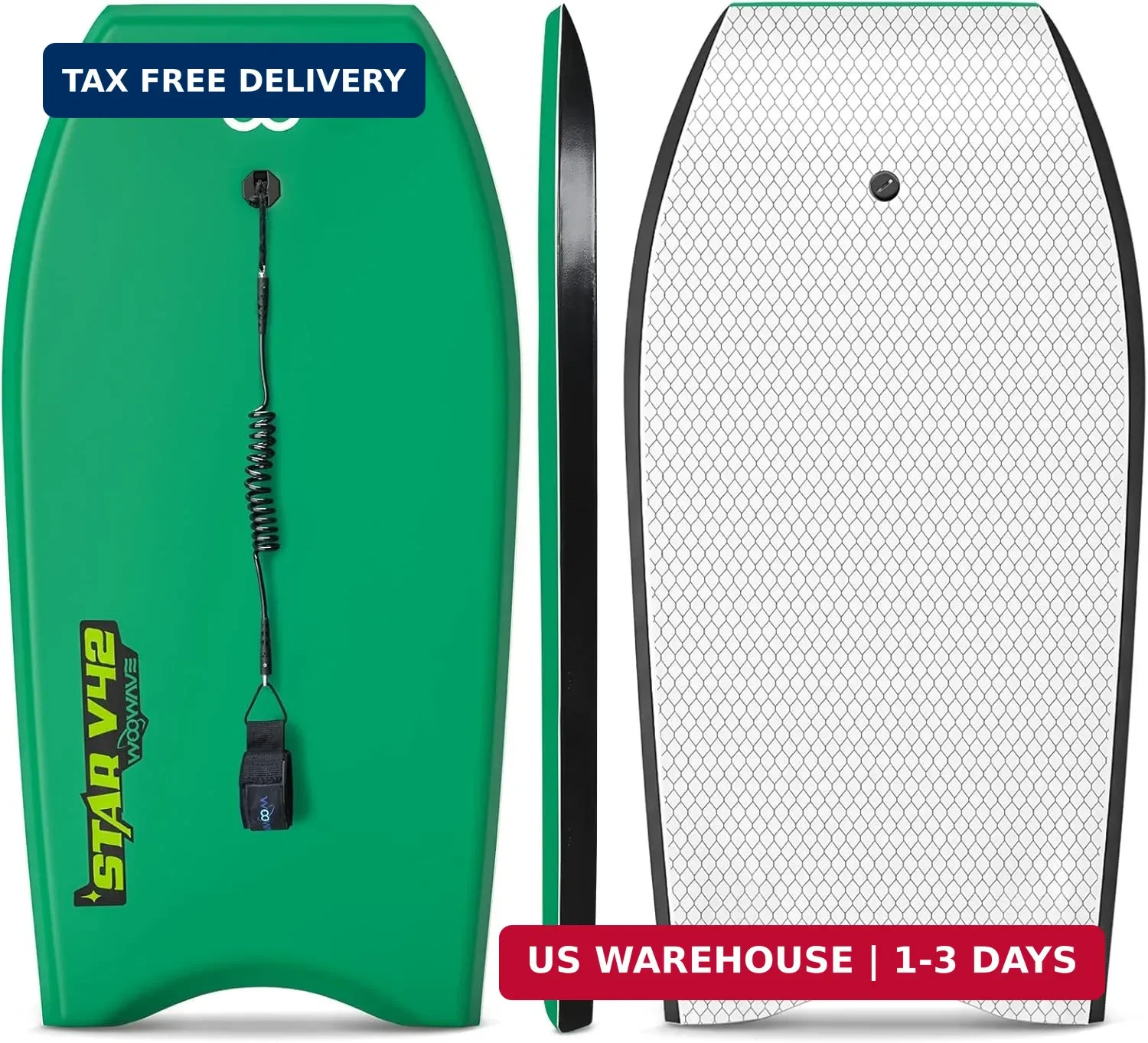 WOOWAVE Bodyboard 33-inch/37-inch/42-inch Premium IXPE Body Board with Coiled Wr