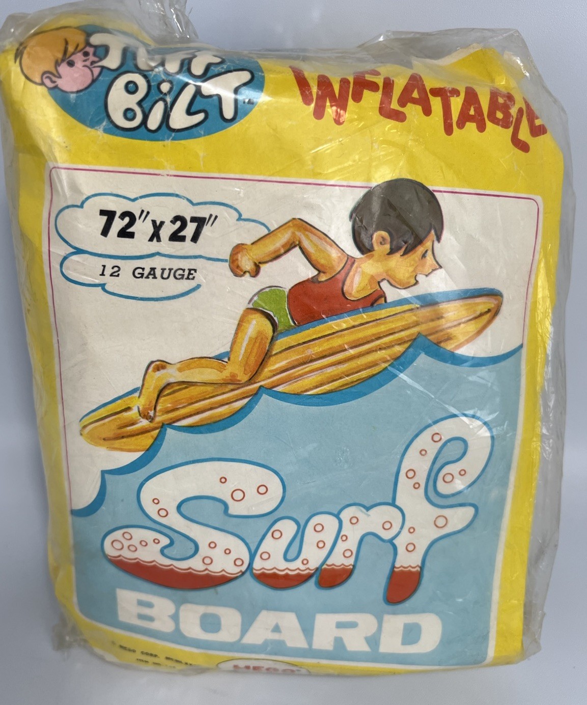 Vintage 1971 MEGO TUFF BILT 72×27 Inflatable Surfboard 12 Gauge Made In Taiwan