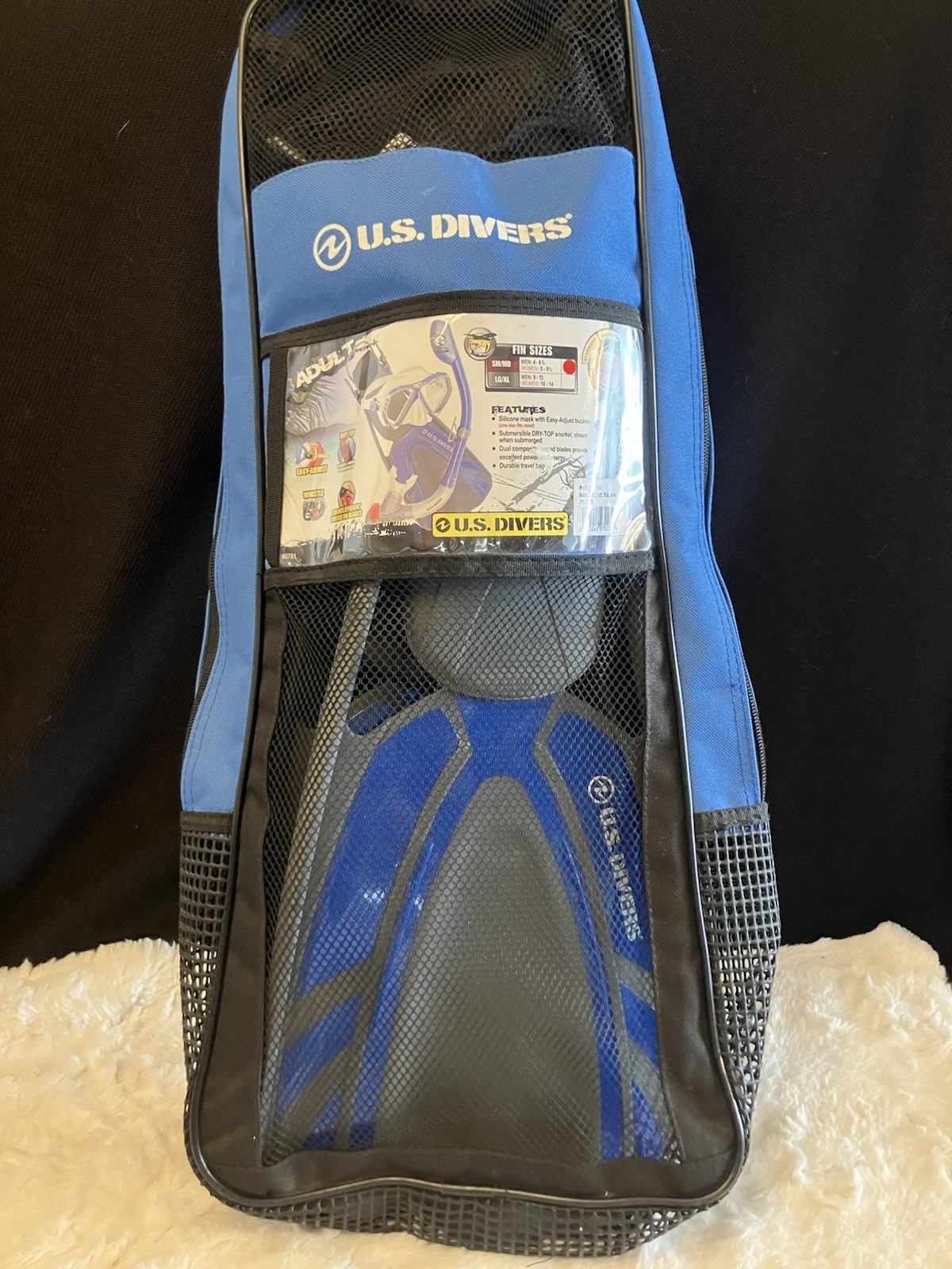 U.S. Divers ProFlex FX Snorkeling Fins Size S/M Small Medium Blue Gray with Bag