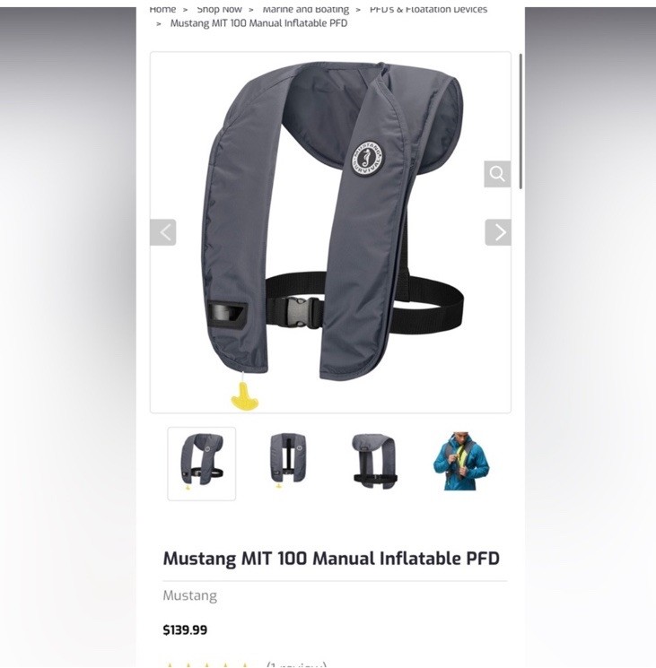 Mustang Survival MIT 100 Manual Inflatable PFD Life Jacket Gray