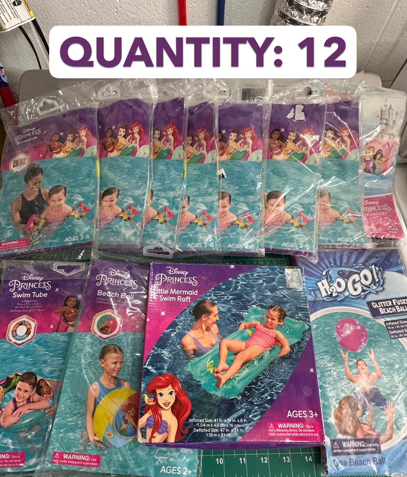 12-PACK Disney Princess Inflatable Arm Bands Swim Floaties Pool Kids Raft 3-6