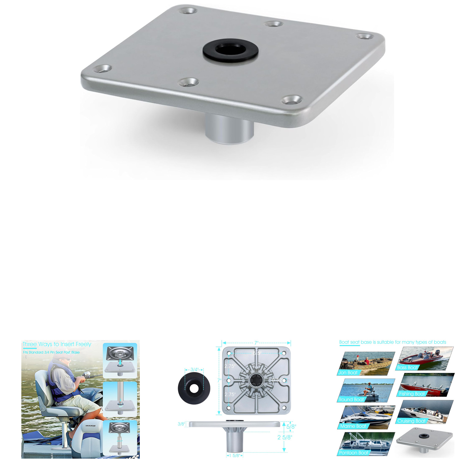 Boat Seat Base Mount for Marine Fishing Pontoon Truck Bed Bench 3/4 Inch Pin