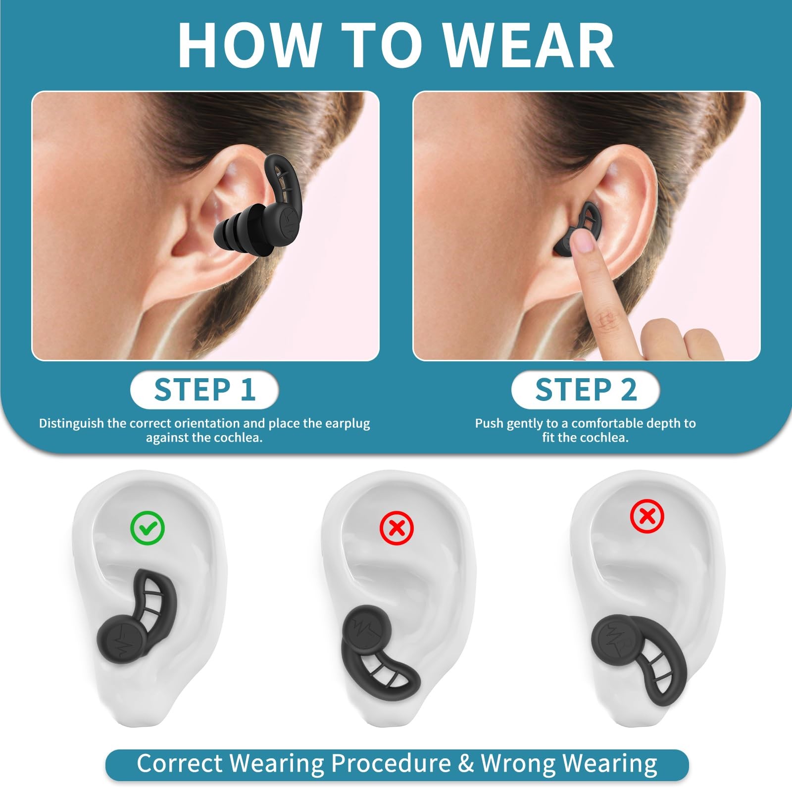 Swimming Ear Plugs for Adults, 4 1 pair (Pack of 4), Black Gray Blue Green