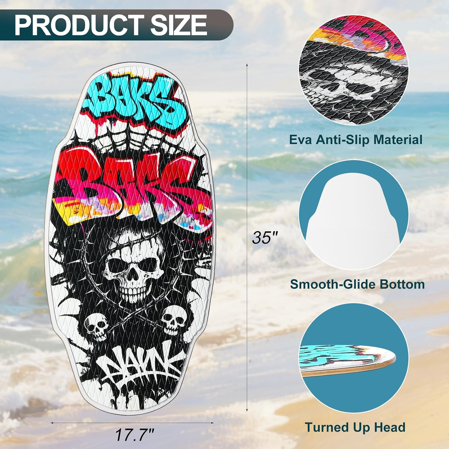 35-Inch Wooden Skimboard for Beginners and Adults | Surface with EVA Non-Slip Co