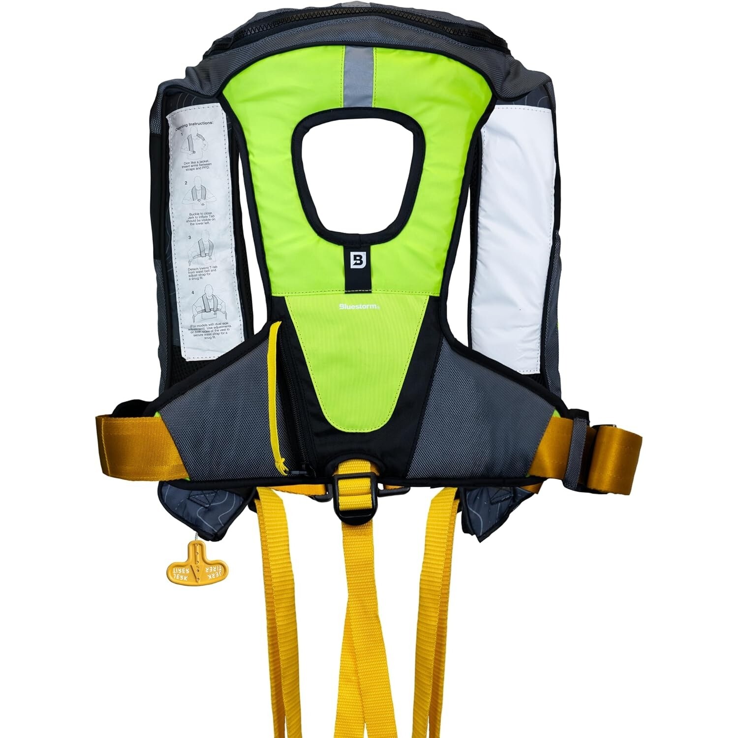 Bluestorm ARCUS-40 SAIL Inflatable Life Jacket USCG Type 2 PFD, Hi-Viz GRN/YLW