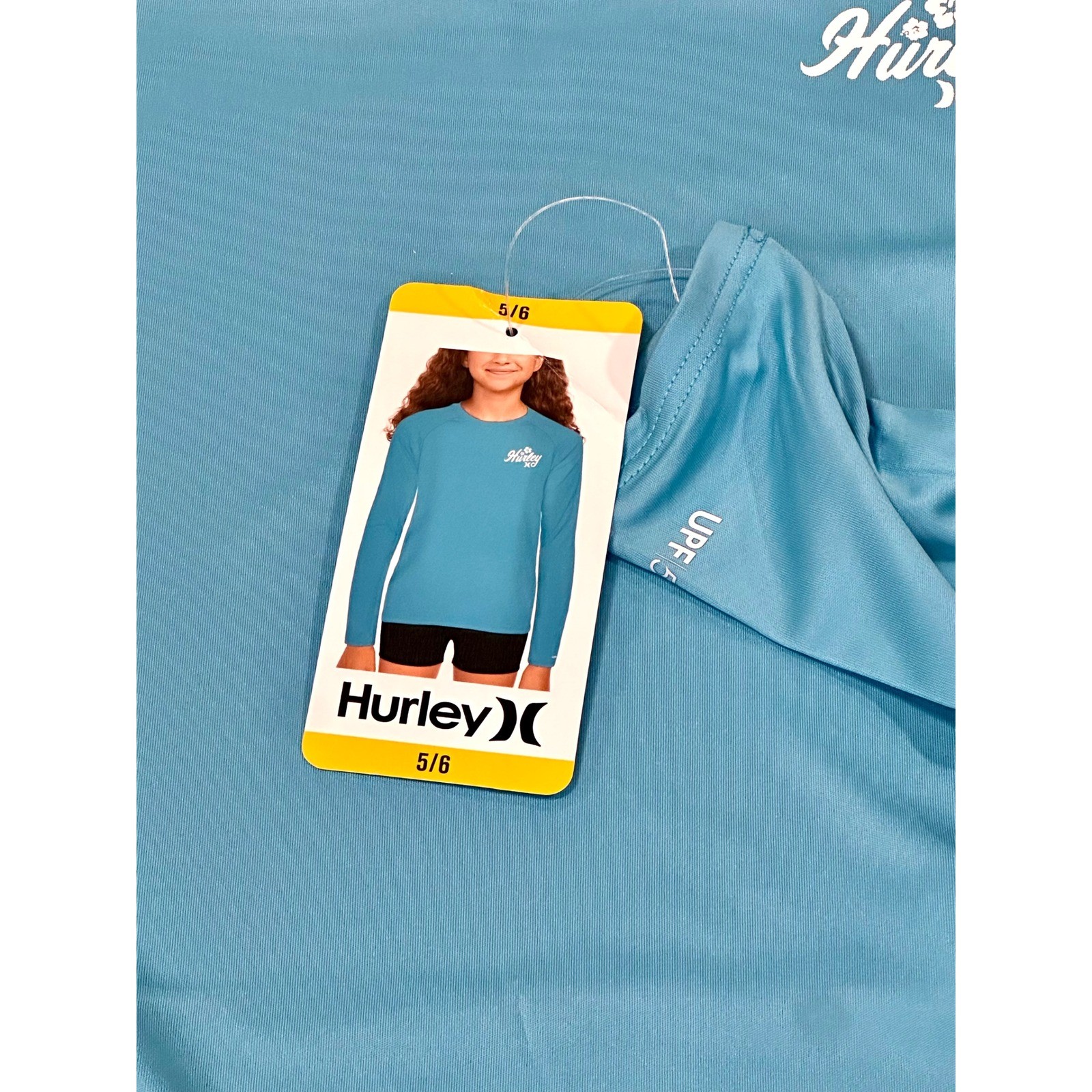 Hurley Swim Top Youth 5/6 Turquoise New UPF 50+ Long Sleeve Rash Guard