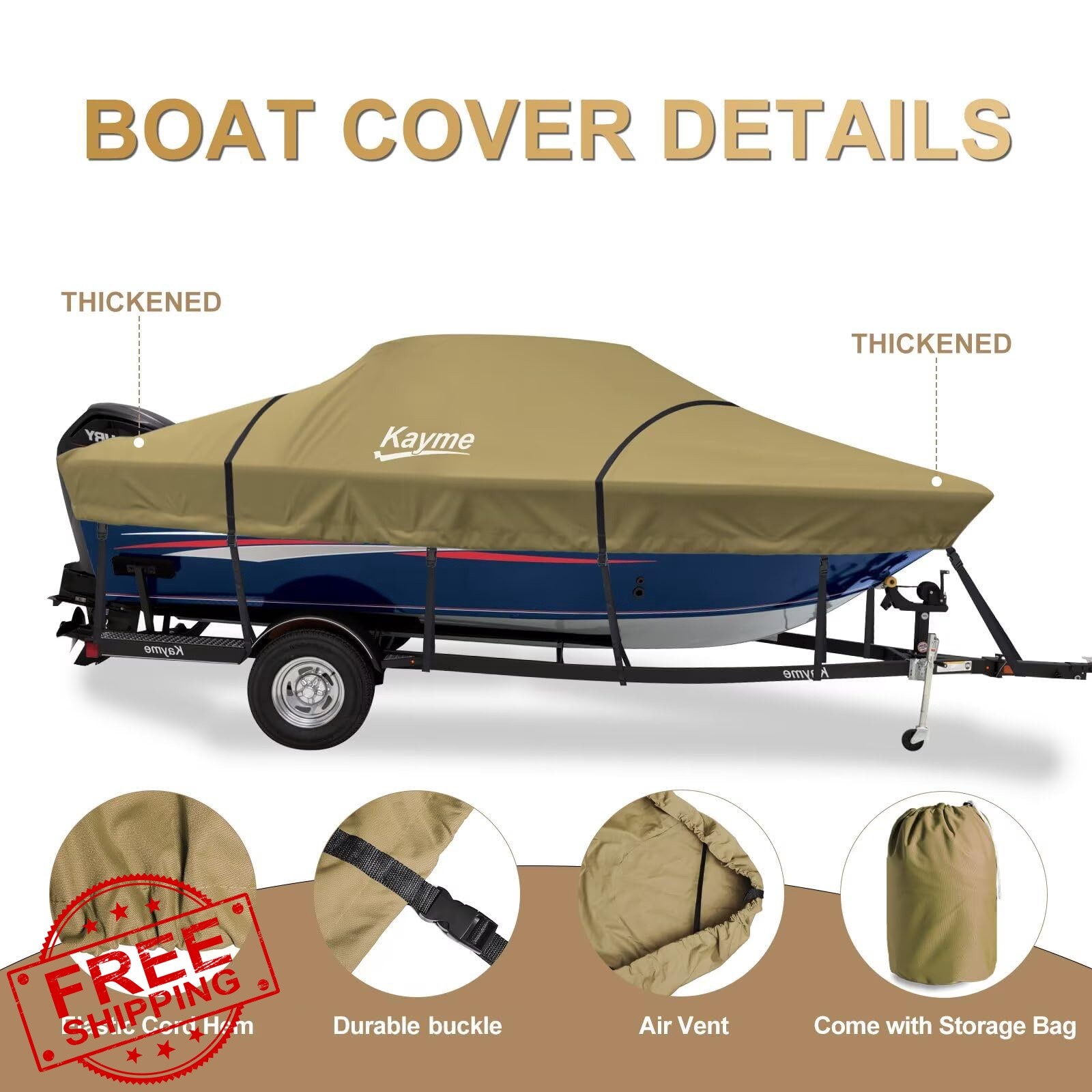 kayme Boat Cover Khaki 22-24ft