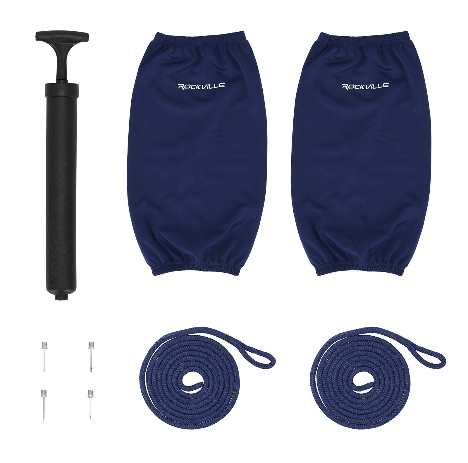 Rockville FEN210-NAVY BLUE Boat Fender Package 2Bumpers 10″x30″,2 Covers,2 Lines