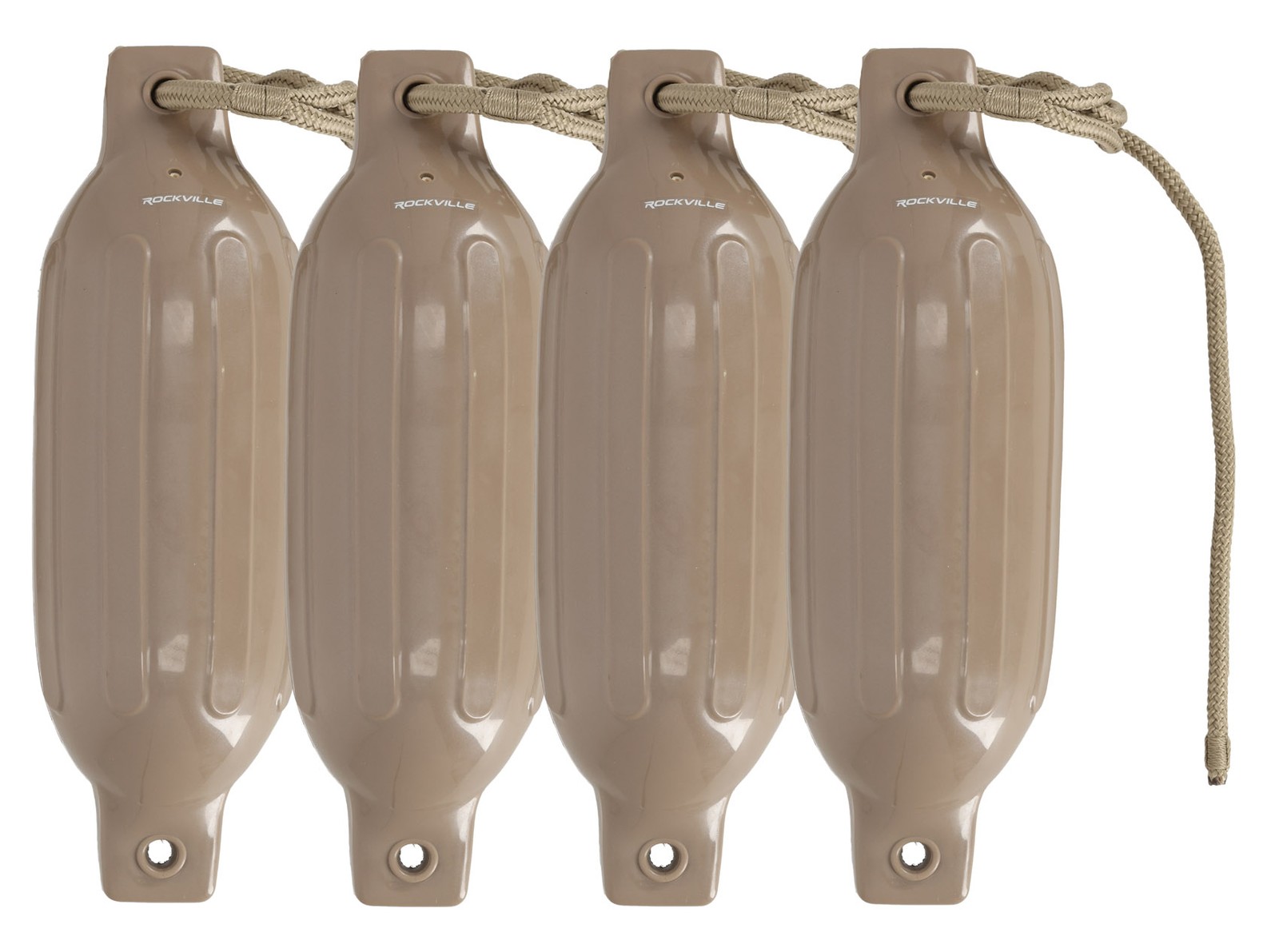 Rockville FEN445-SAND Boat Fender Package 4 Bumpers 4.5″x16″, 4 Lines + Pump