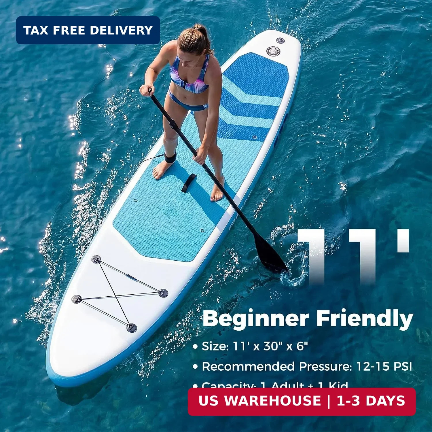 11FT Inflatable Paddle Board with SUP Accessories, Stand Up Paddle Board with Re