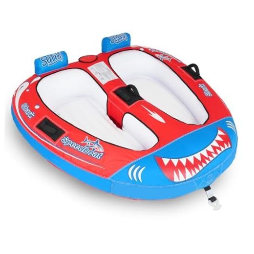 Towable Tube for Boating, 1–2 Person Inflatable Towable Tube with Red Shark