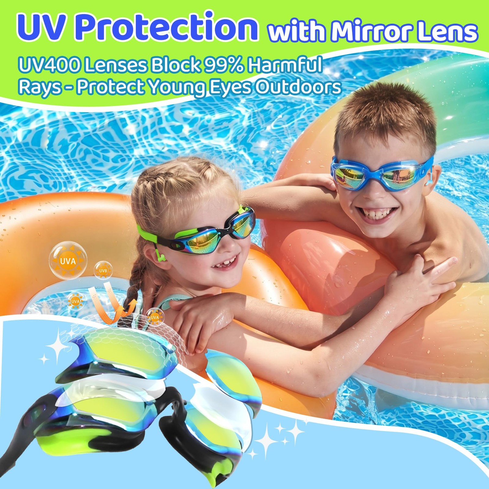 Swimming Goggles for 3-15 years-2 Pack, Goggles Anti-Fog/UV No Leaking Swim G…