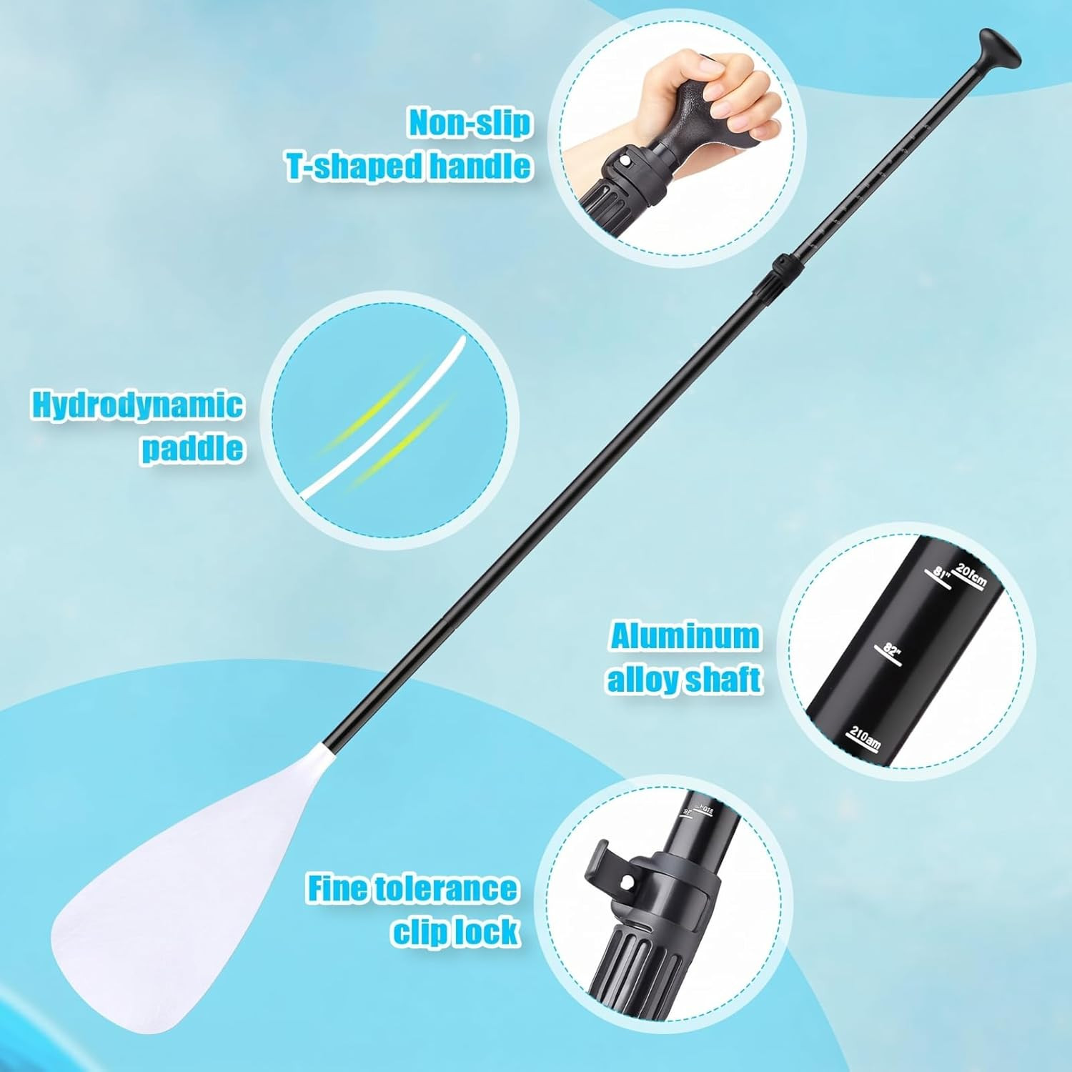 4 Set of 3 Pieces SUP Paddle Board Paddle Adjustable Paddleboard Lightweight Sta