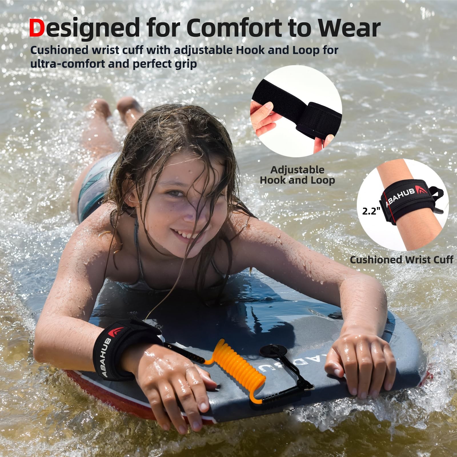 4 ft Bodyboard Leash, 5.5mm Thick Coiled Wrist Strap for Surfing, Orange