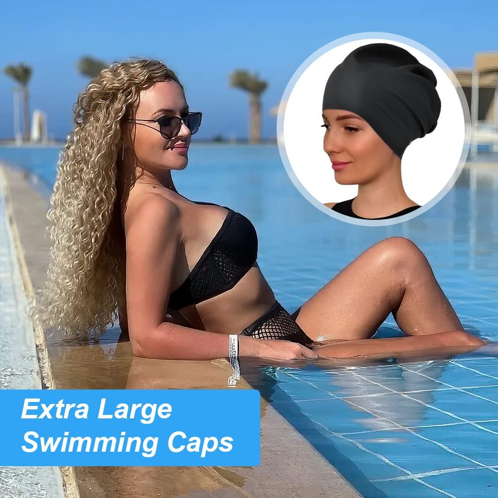 AMFUN Swimming Cap for Long Hair, Extra Large Caps 1 pack, black