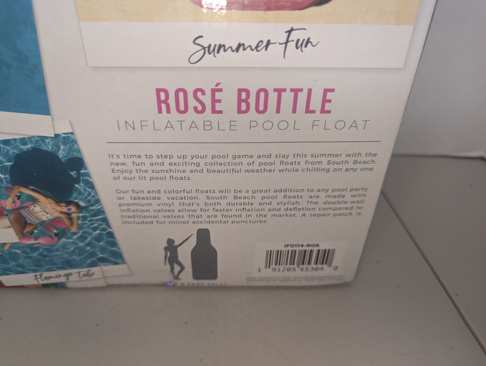 South Beach Inflatable Pool Float 6’ Rose’ Bottle Giant Glitter Summer Fun