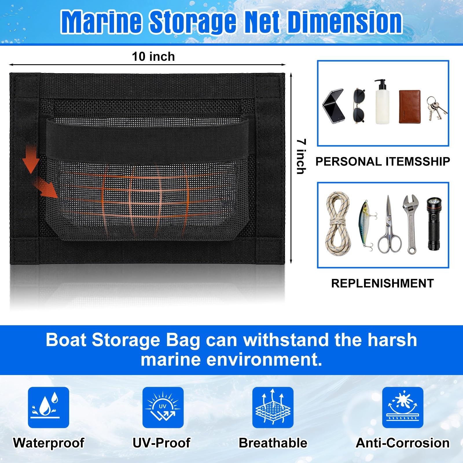 3 Piece Boat Organizer Set 2 Mesh Storage Bags 1 Boat Cup Holder Multifunctio…