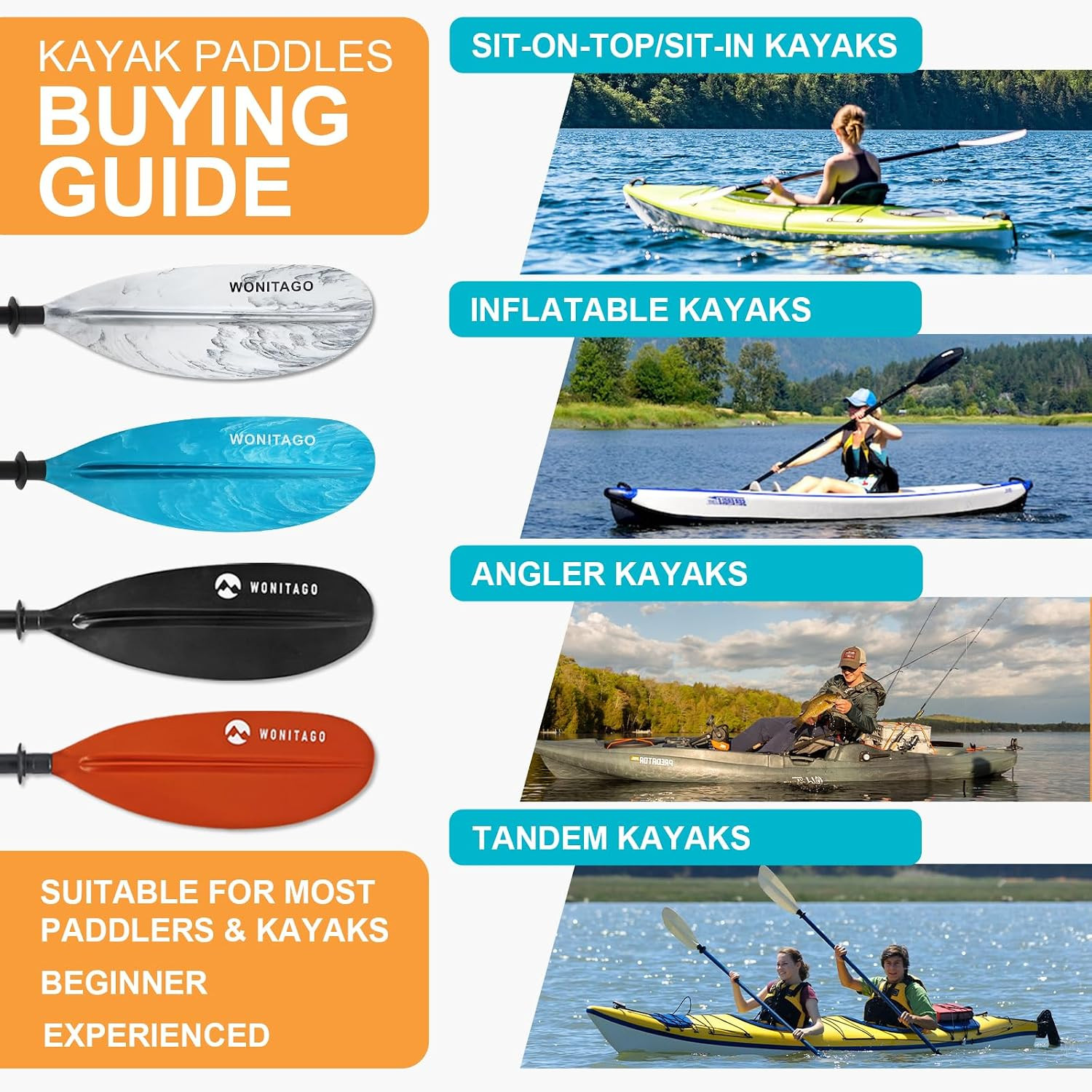 Kayak Paddles with Alloy Shaft and PP Blade, Floating Kayaking Oars, Adjustable