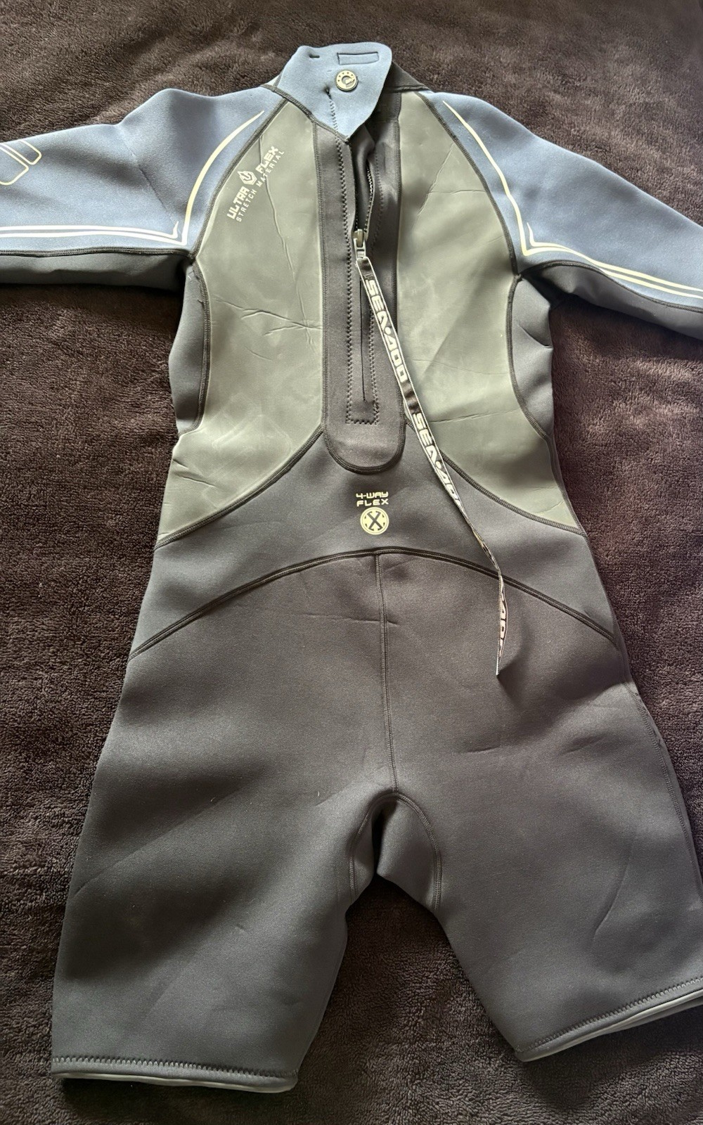 SEADOO BRP Wetsuit Stallion Shorty Spring S/S Neoprene Black Blue Gray Mens LRG