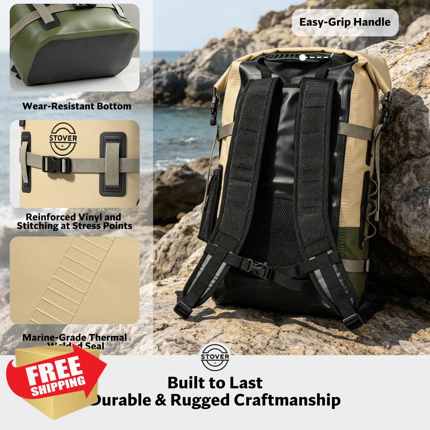 STOVER 40L Dry Backpack Tan/Army Green/Brown