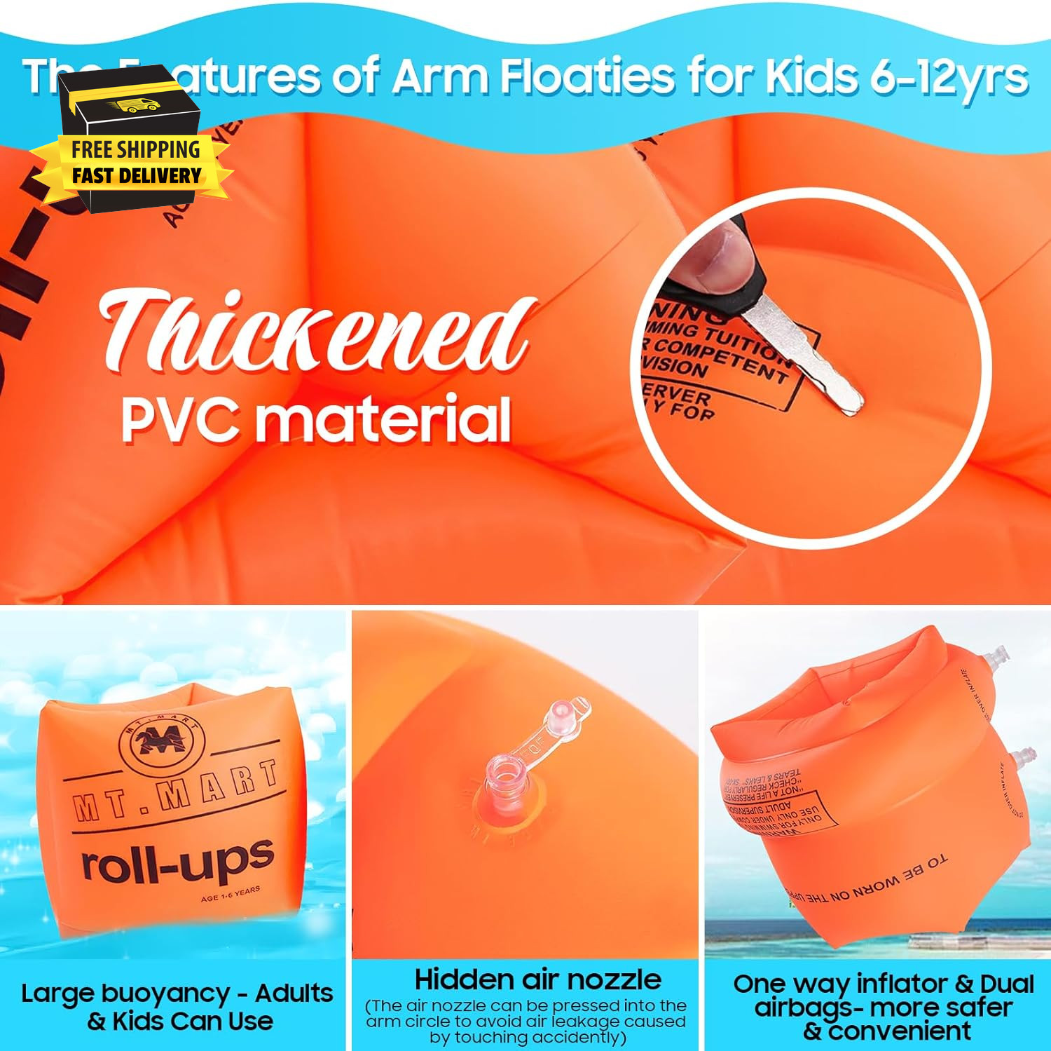 Inflatable Arm Floaties – Water Wings Swim Arm Bands Floatation Floaties, PVC Po