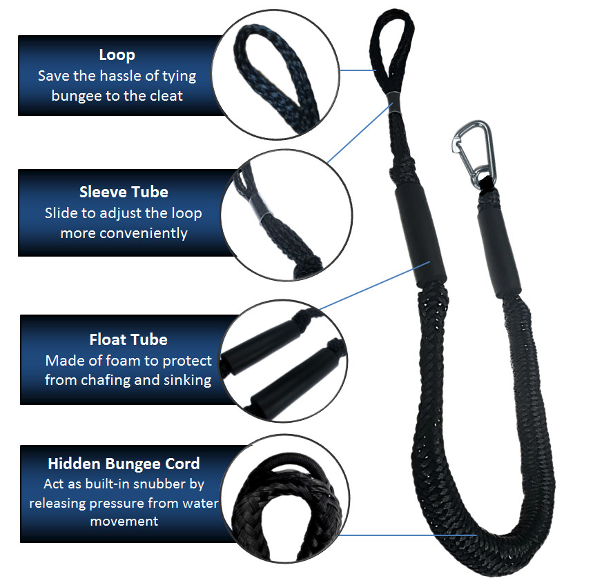Pactrade Marine Bungee 2 Pieces Dock Line Mooring Rope EVA Foam Float Snap Hook