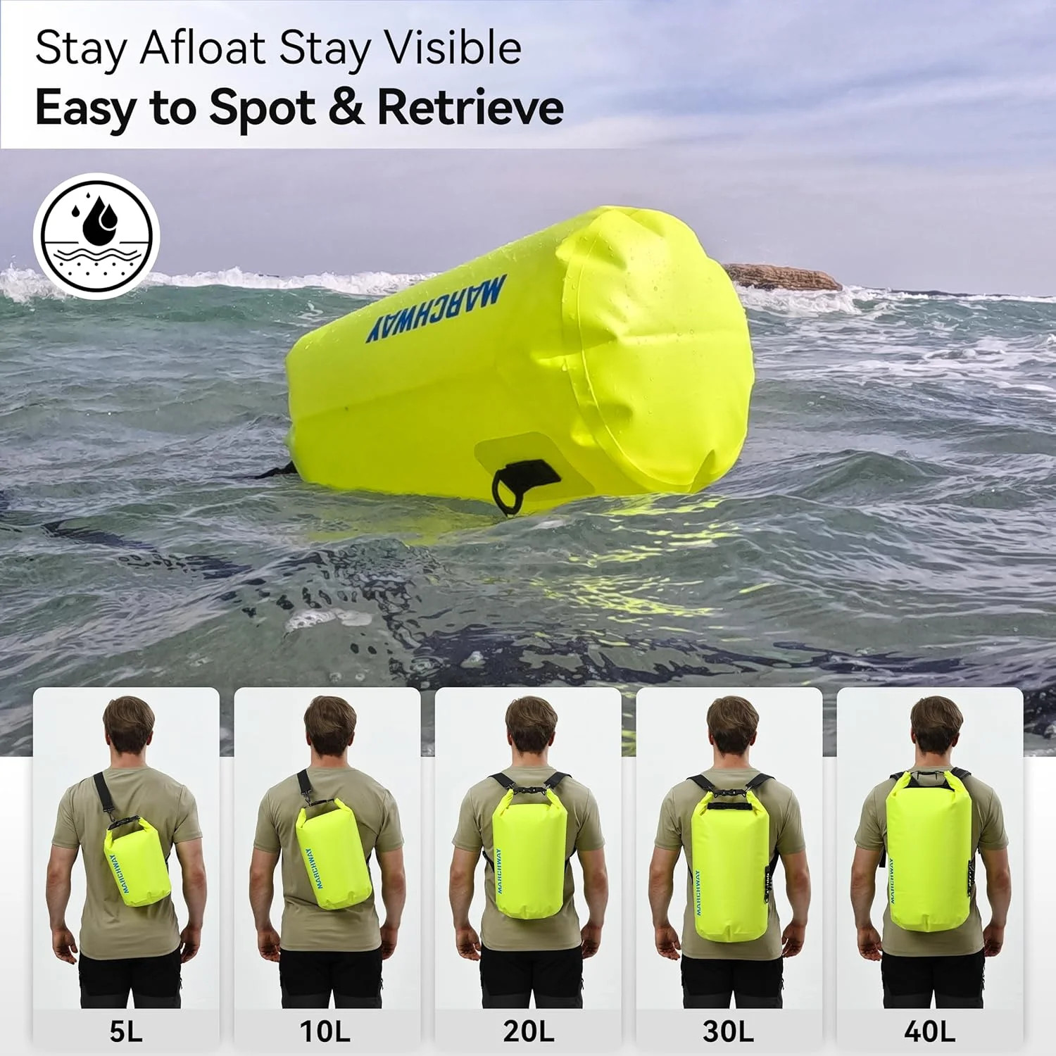 MARCHWAY Floating Waterproof Dry Bag Backpack 5L/10L/20L/30L/40L, Roll Top Sack