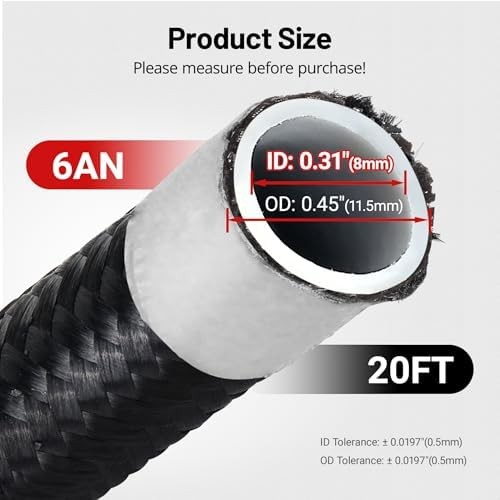 6AN PTFE Fuel Line Kit, AN6 E85 Nylon Braided Fuel Hose kit 20FT Black