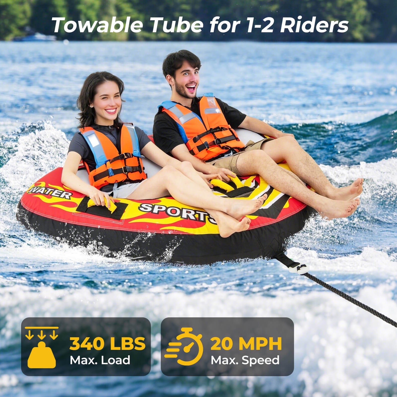 Towable Tube for Boating 1 or 2 Person Inflatable Boat Tube for Youth & Adult