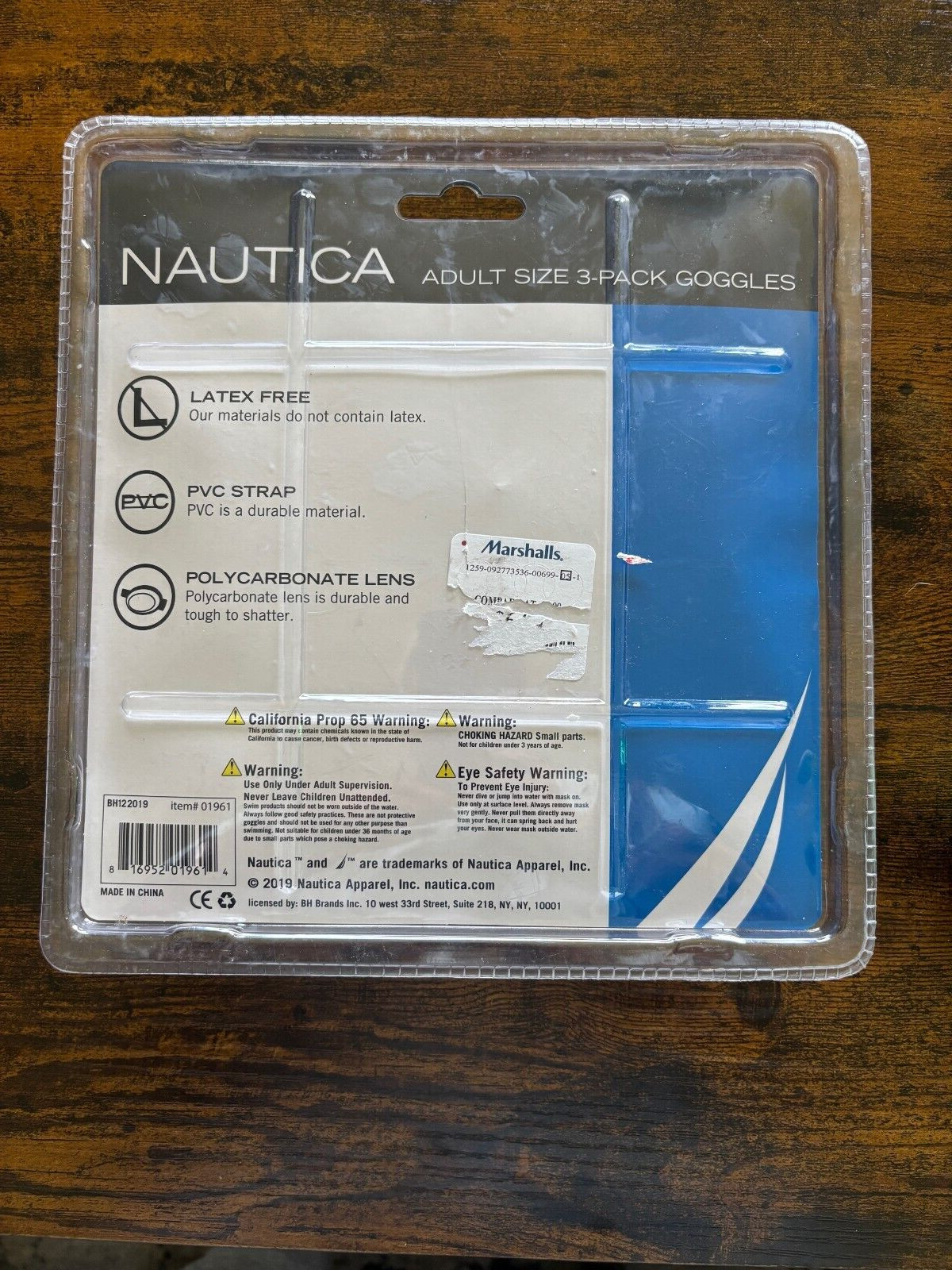 Nautica Adult Size 3-Pack Goggles Latex Free PVC Strap Polycarbonate Lens NEW