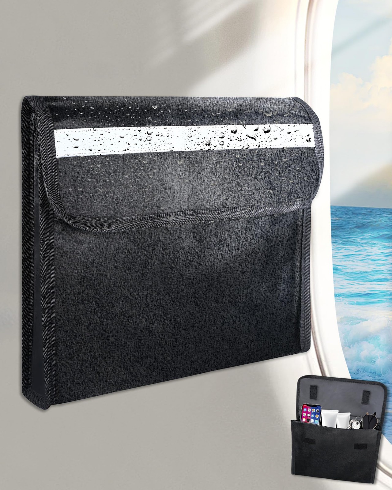 PU Boat Storage Organizer Bag SunProtective Pouch 12×10.8×2.2 Inch Center