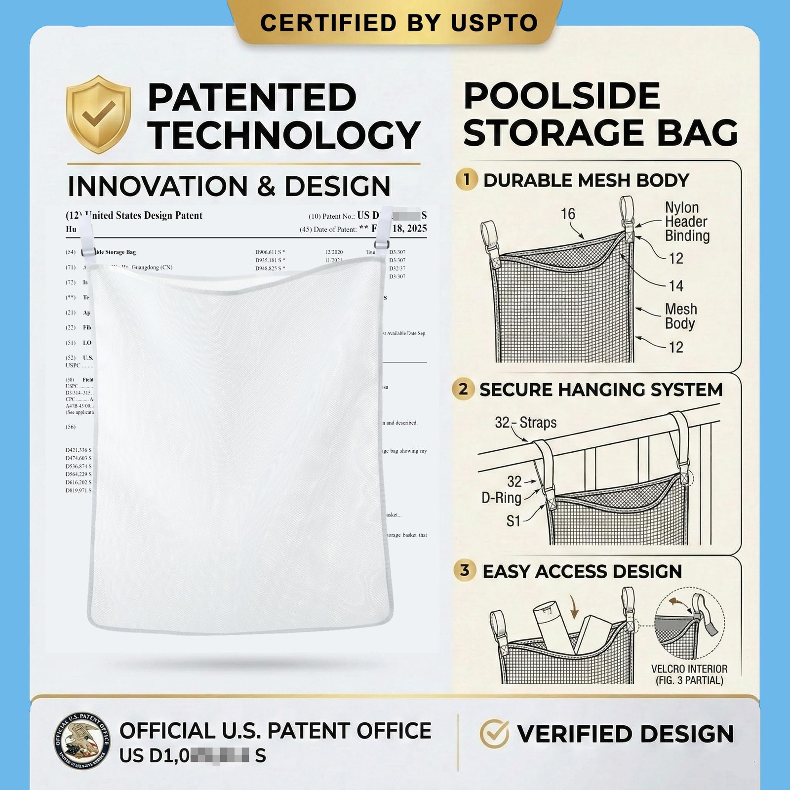 Poolside Perfection! 4-pack Poolside Mesh Storage Bags With Adjustable Straps