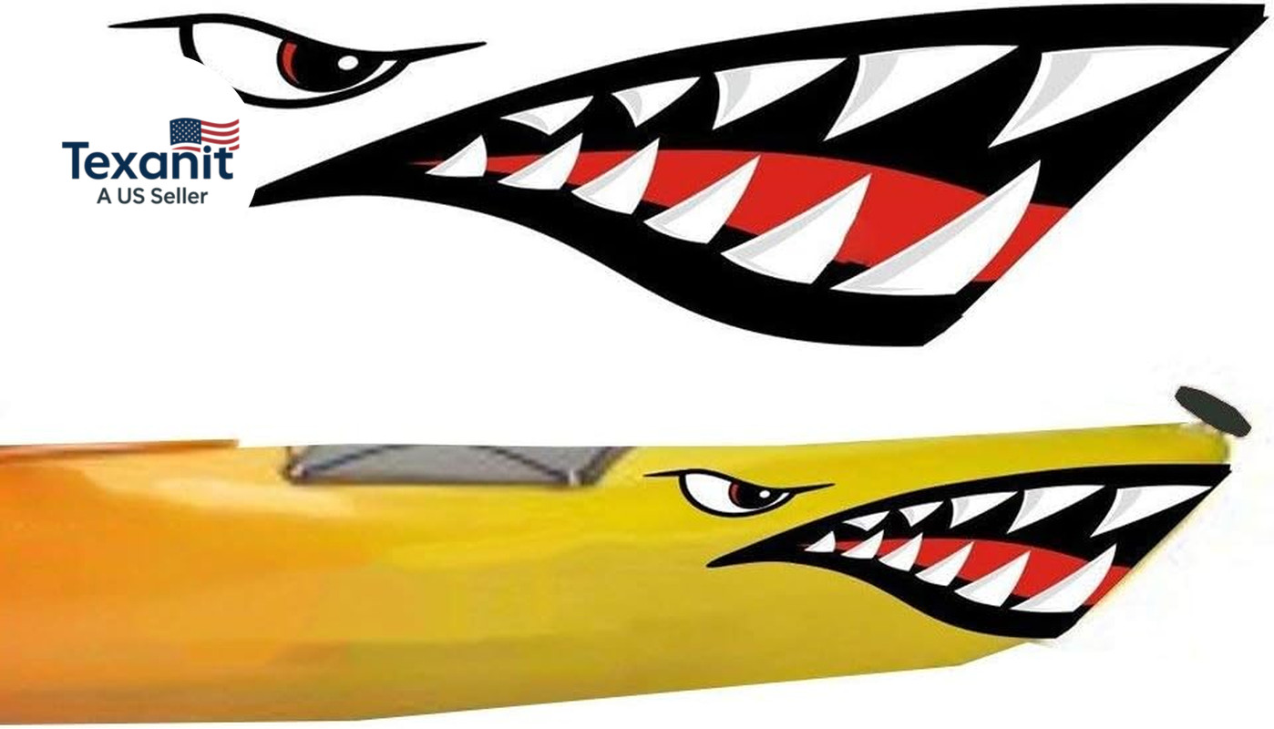 2Pcs Shark Teeth Mouth Kayak Stickers，Kayak Decals Waterproof DIY Funny Graphics