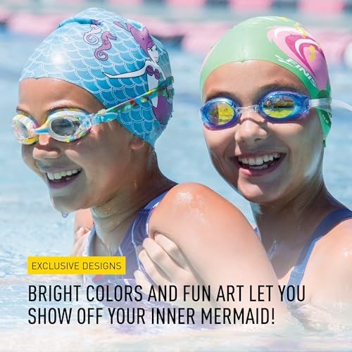 Mermaid Kids Swim Cap – 100% Silicone – Fun Prints – Universal Fit – Chlorine