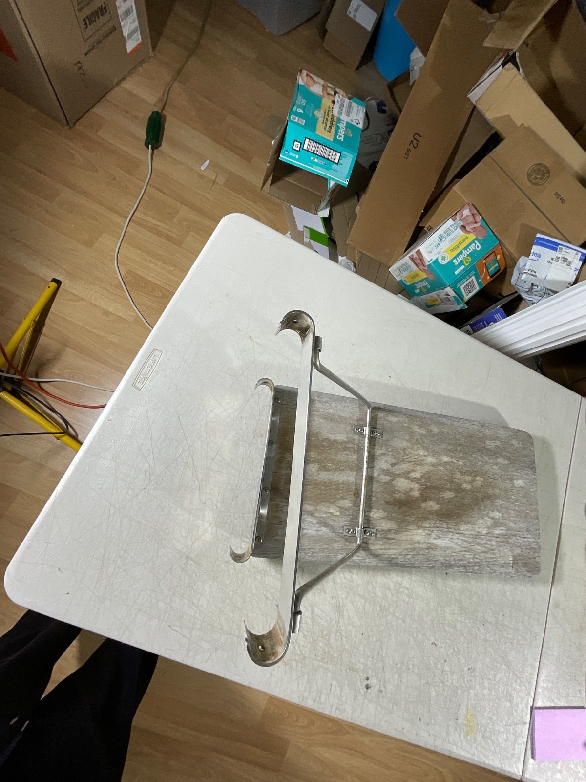 Edson teak folding cockpit table 11″x22” with stainless hardware brackets. 9-1/2