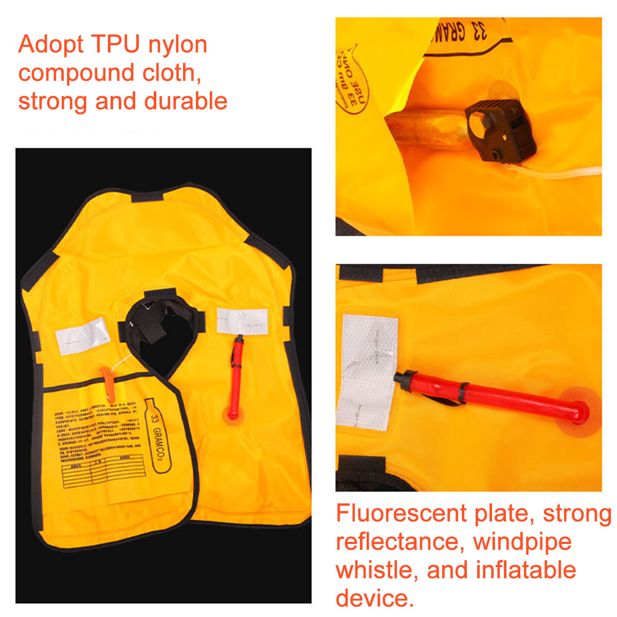 Auto Inflatable Life Jacket Adult Fishing Vest with Reflective Sheet PFD 150N US
