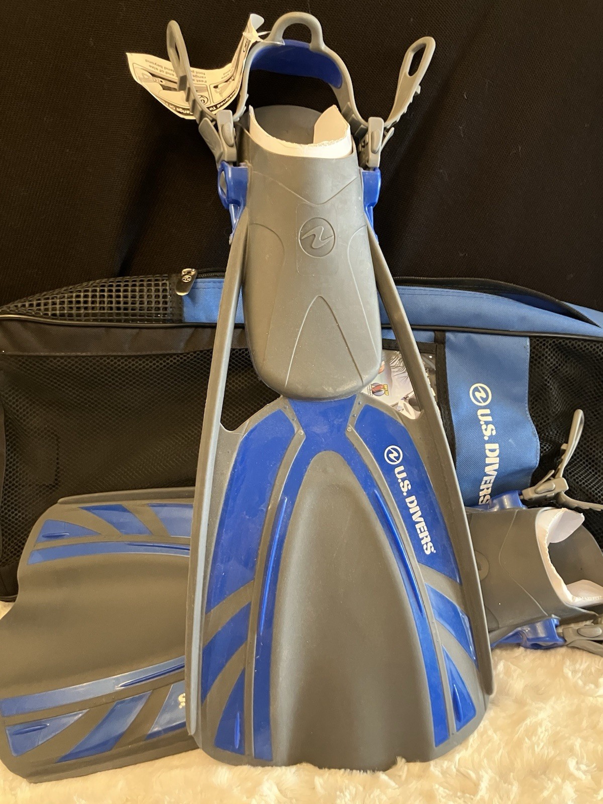 U.S. Divers ProFlex FX Snorkeling Fins Size S/M Small Medium Blue Gray with Bag